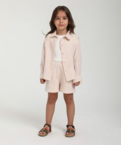 Kız Çocuk Ekru Düğmeli Ceket ve Şort Takım