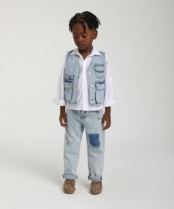 Erkek Çocuk Açık Mavi Jean Yelek ve Pantolon Takım