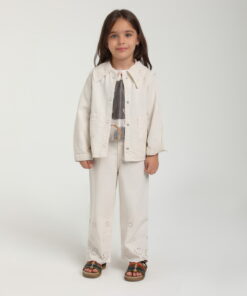 Kız Çocuk Ekru Dantel Detaylı Ceket ve Pantolon Takım