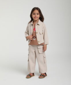 Kız Çocuk Bej Cepli Kargo Ceket ve Pantolon Takım