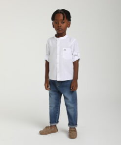 Erkek Çocuk Beyaz Hakim Yaka Gömlek ve Jean Pantolon Takım