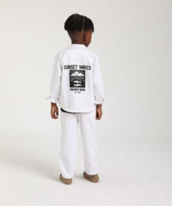 Erkek Çocuk Beyaz "Sunset Waves" Baskılı Gömlek Ceket ve Pantolon Takım