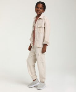 Erkek Çocuk Bej Cepli Kargo Ceket ve Pantolon Takım