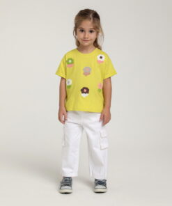 Kız Çocuk Çiçek Aplike T-shirt