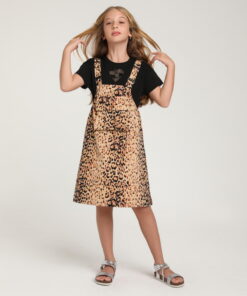 Kız Çocuk Leopar Desenli Salopet Elbise