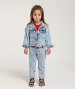 Kız Çocuk Mavi Jean Ceket ve Jean Pantolon Takım