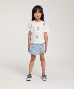 Kız Çocuk Çiçek Nakışlı Denim Şort Etek