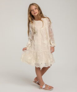 Kız Çocuk Krem Dantel Detaylı Elbise