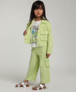 Kız Çocuk Yeşil Cepli Kargo Ceket ve Pantolon Takım