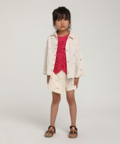 Kız Çocuk Ekru Desenli Ceket ve Şort Etek Takım