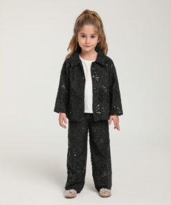 Kız Çocuk Desenli Ceket ve Pantolon Takım