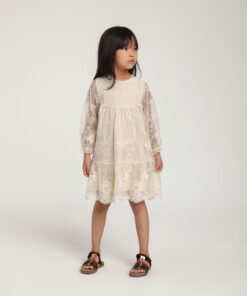 Kız Çocuk Ekru Dantel Detaylı Elbise