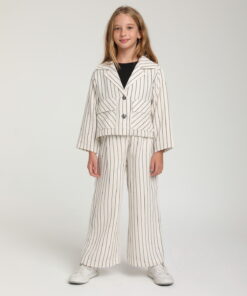 Kız Çocuk Çizgili Ceket ve Pantolon Takım