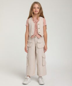 Kız Çocuk Krem Yelek ve Pantolon Takım