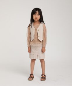 Kız Çocuk Bej Yelek ve Etek Takım