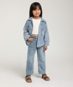 Kız Çocuk Mavi Yıkamalı Ceket ve Pantolon Takım