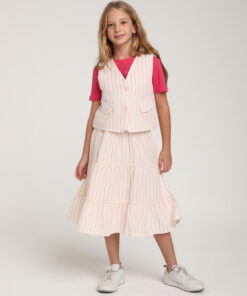 Kız Çocuk Çizgili Yelek ve Etek Takım