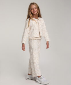 Kız Çocuk Krem Desenli Ceket ve Pantolon Takım