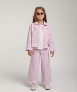 Kız Çocuk Lila Desenli Ceket ve Pantolon Takım