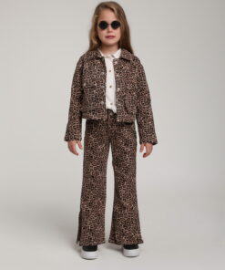 Kız Çocuk Leopar Desenli Ceket ve Pantolon Takım