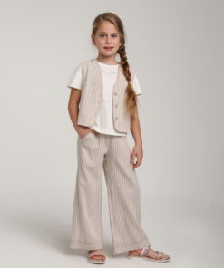 Kız Çocuk Çizgili Yelek ve Pantolon Takım