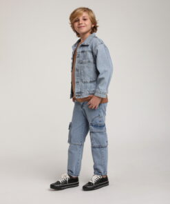 Erkek Çocuk Mavi Cepli Kot Ceket ve Pantolon Takım