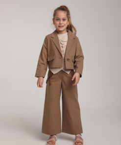 Kız Çocuk Kahverengi Ceket ve Pantolon Takım