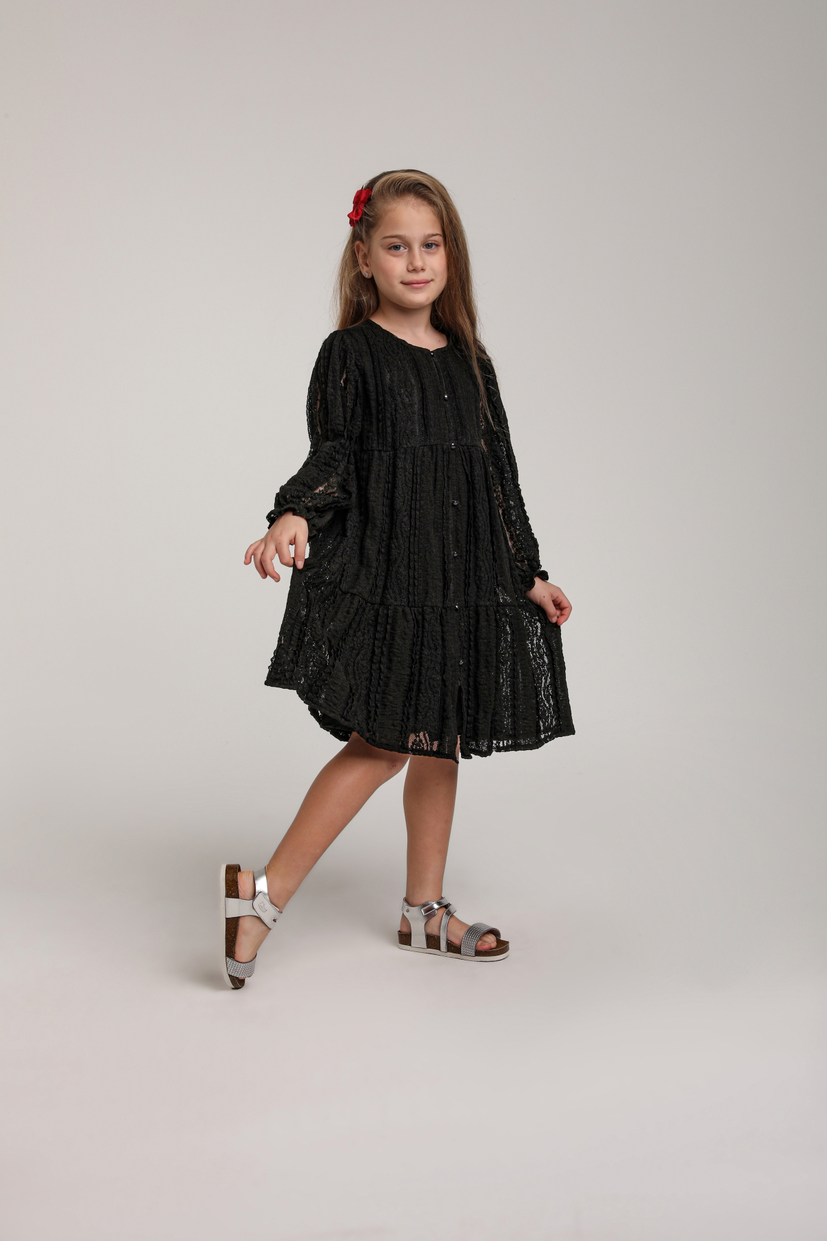 Kız Çocuk Siyah Desenli Elbise