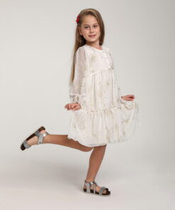 Kız Çocuk Beyaz Desenli Elbise