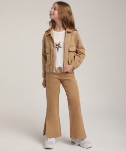 Kız Çocuk Kahverengi Ceket ve Pantolon Takım