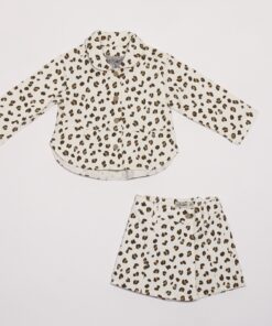 Kız Çocuk Leopar Desenli Gömlek ve Şort Etek Takım