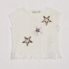 Kız Çocuk Ekru Yıldız Aplike Püsküllü T-shirt