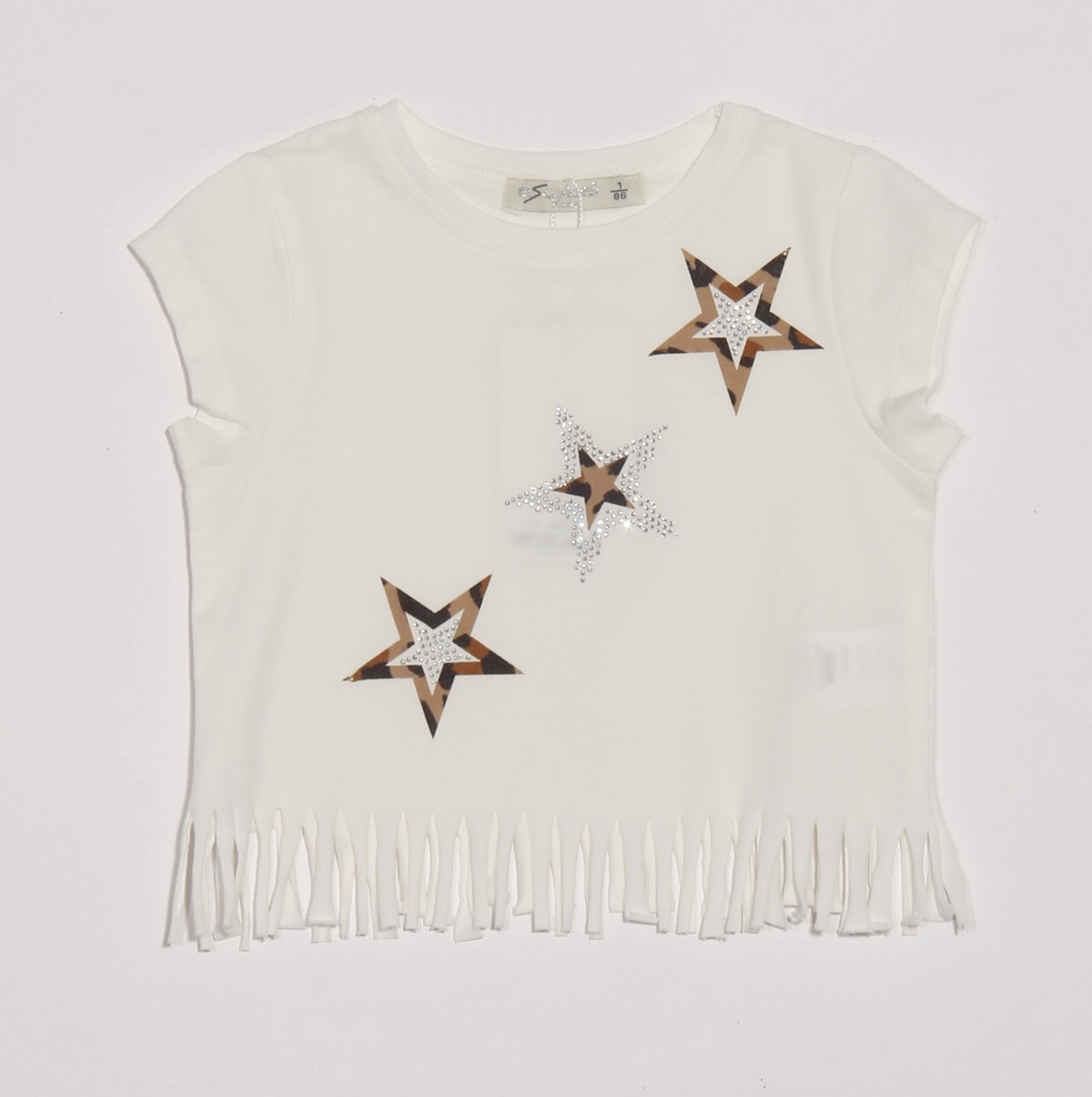 Kız Çocuk Ekru Yıldız Aplike Püsküllü T-shirt