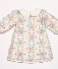 Kız Bebek Ekru Çiçek Desenli Tül Elbise