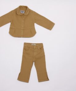 Kız Çocuk Camel Düz Renk Ceket ve Pantolon Takım