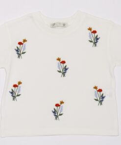 Kız Çocuk Çiçek Nakışlı Tişört