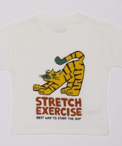 Unisex Çocuk Beyaz "Stretch Exercise" Baskılı Tişört