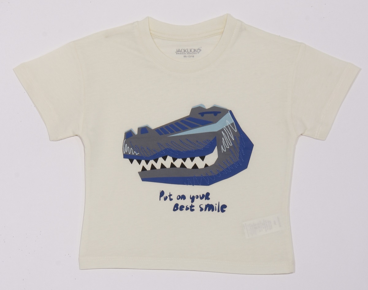 Unisex Çocuk Ekru Timsah Baskılı Tişört