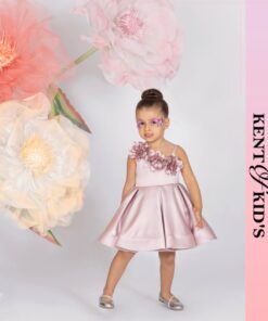 Kız Çocuk Pembe Çiçek Detaylı Abiye Elbise