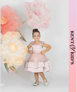 Kız Çocuk Pembe Tül Detaylı Abiye Elbise