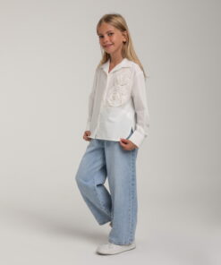 Kız Çocuk Beyaz Desenli Gömlek