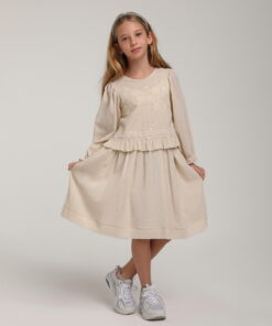 Kız Çocuk Krem Detaylı Elbise