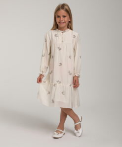 Kız Çocuk Krem Desenli Elbise
