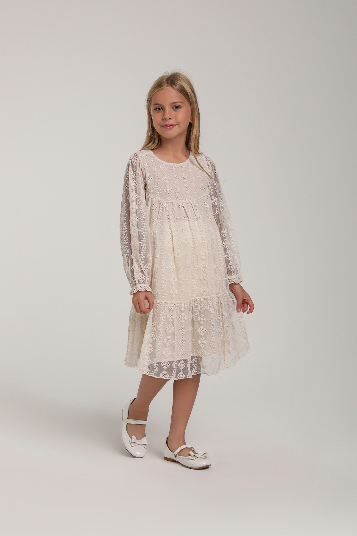 Kız Çocuk Krem Dantel Elbise