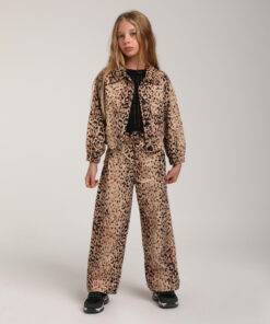 Kız Çocuk Leopar Desenli Ceket ve Pantolon Takım