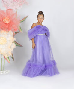 Kız Çocuk Lila Tek Omuz Tül Abiye Elbise