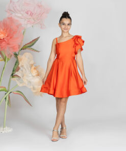 Kız Çocuk Turuncu Tek Omuz Elbise