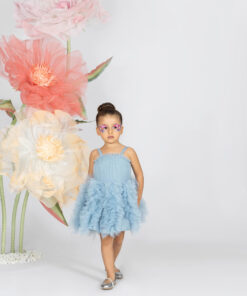 Kız Bebek Mavi Tül Fırfırlı Abiye Elbise