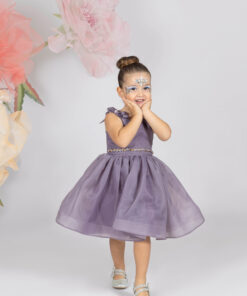 Kız Bebek Lila Taş Detaylı Tül Abiye Elbise