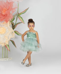 Kız Bebek Mint Yeşili Payetli Tül Abiye Elbise